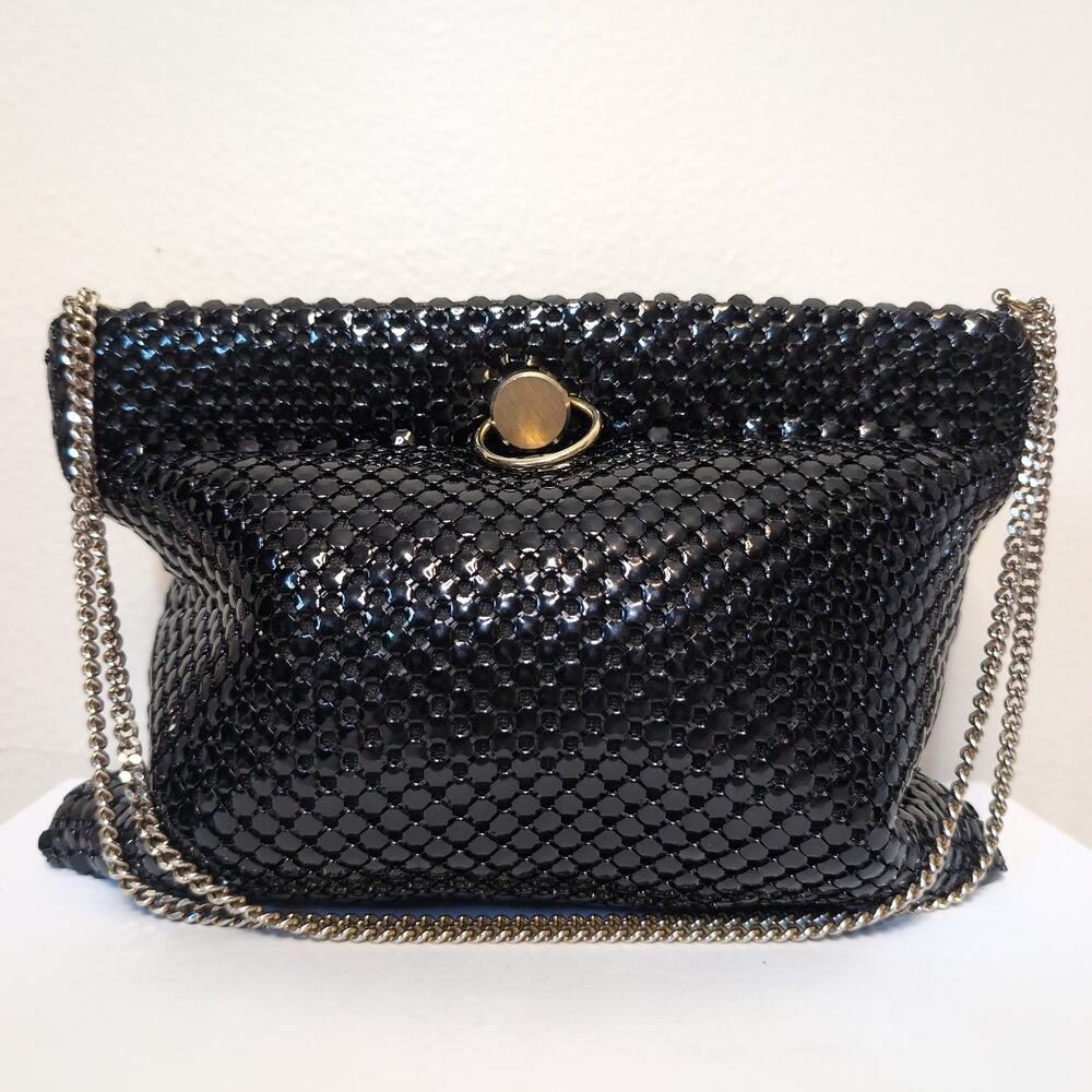Black Metal Mesh Shoulder Bag With Chain Strap